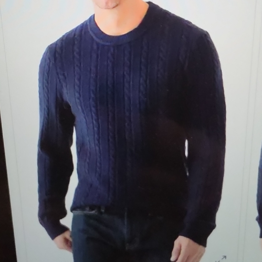 Magaschoni Men's Navy Cable Knit Viscose Blend Sweater Size M